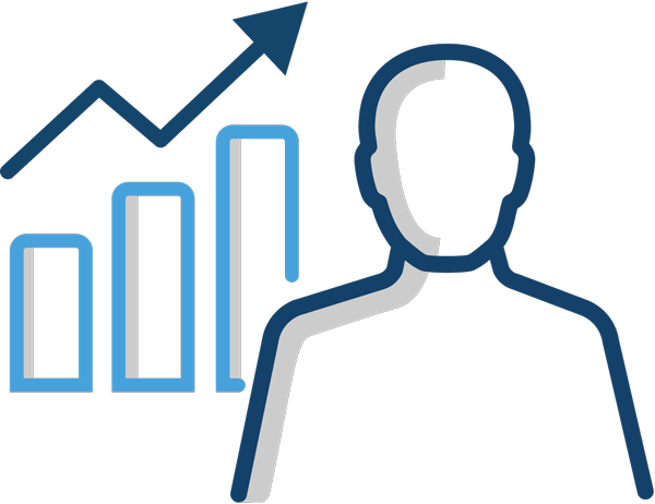 team leader standing in front of a bar chart trending up team leader standing in front of a bar chart trending up