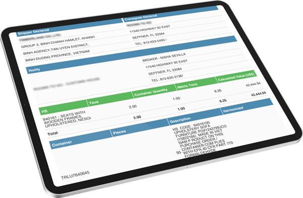 tablet showing bill of lading database features tablet showing bill of lading database features